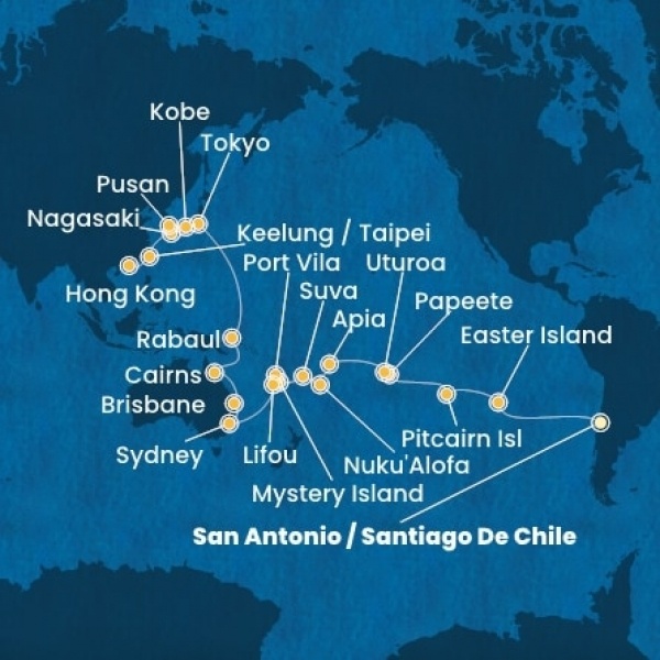 Costa Deliziosa - Chile, Francia Polinézia, Tonga, Fiji, Ausztrália, Japán, South Korea, Taiwan, Kína
