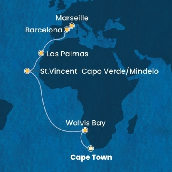 Costa Deliziosa - South Africa, Namibia, Zöld-Foki Köztársaság, Kanári-szigetek, Spanyolország, Franciaország