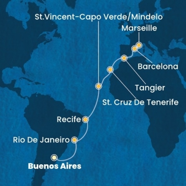 Costa Favolosa - Argentína, Brazília, Zöld-Foki Köztársaság, Kanári-szigetek, Marokkó, Spanyolország, Franciaország