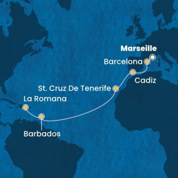 Costa Pacifica - Franciaország, Spanyolország, Kanári-szigetek, Holland Antillák (ABC-szigetek), Dominikai Köztársaság