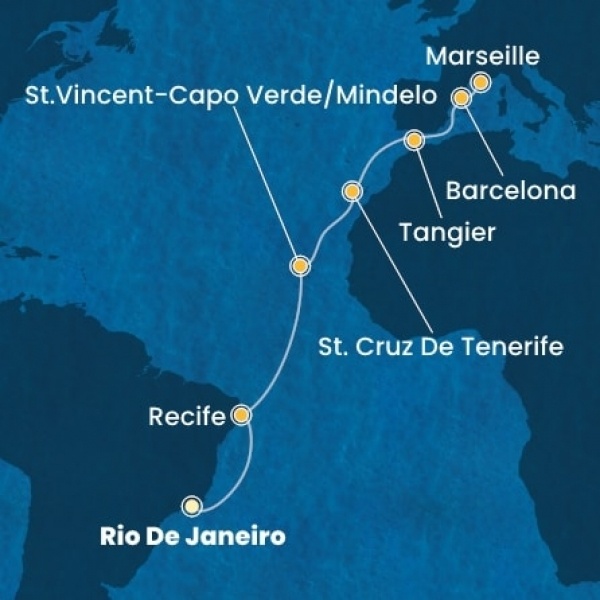 Costa Favolosa - Brazília, Zöld-Foki Köztársaság, Kanári-szigetek, Marokkó, Spanyolország, Franciaország