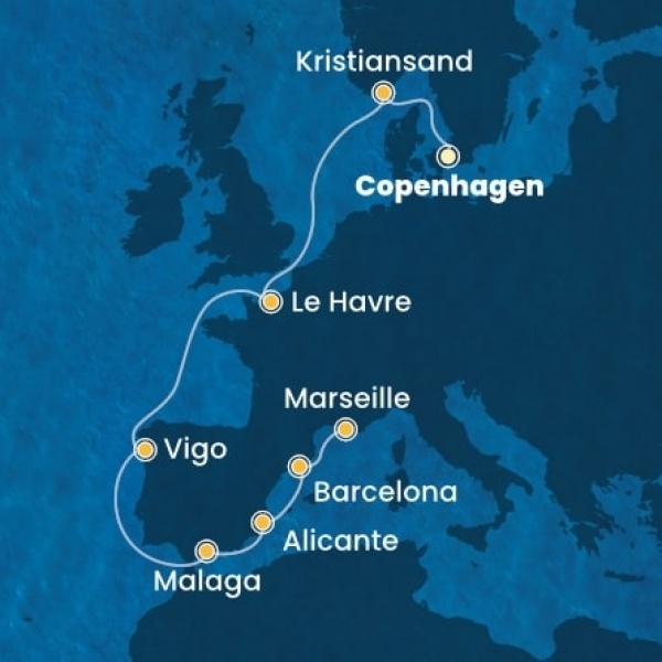 Costa Diadema - Dánia, Norvégia, Franciaország, Spanyolország