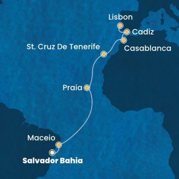 Costa Diadema - Brazília, Kanári-szigetek, Marokkó, Spanyolország, Portugália