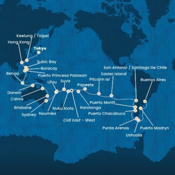 Costa Serena - Japán, Taiwan, Kína, Fülöp-szigetek, Ausztrália, Hawaii, Fiji, Tonga, Francia Polinézia, Chile, Argentína