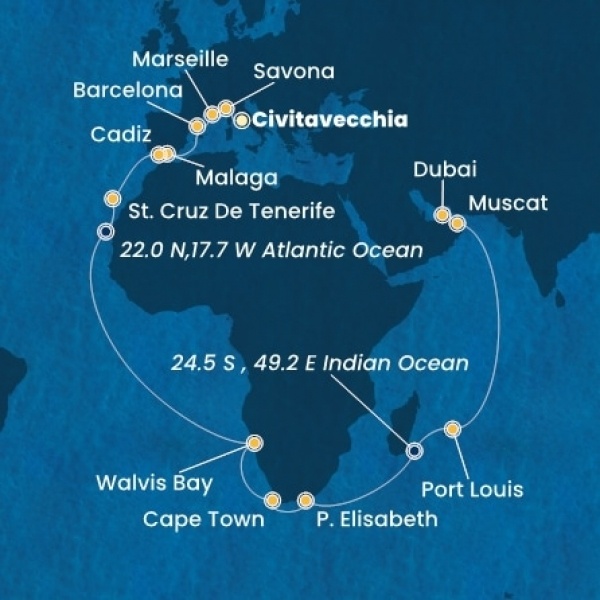 Costa Smeralda - Olaszország, Franciaország, Spanyolország, Kanári-szigetek, Namibia, South Africa, Mauritius, Omán Szultánság, Egyesült Arab Emirátusok