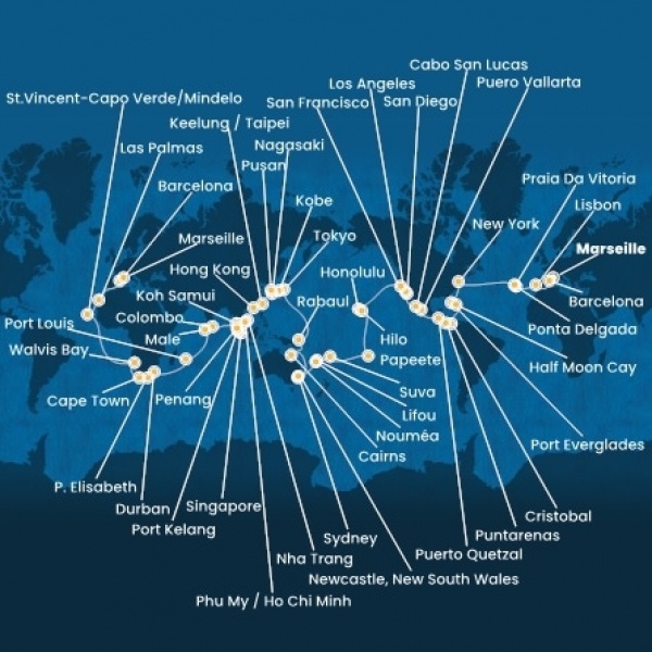 Costa Deliziosa - Franciaország, Spanyolország, Portugália, The Azores, Amerikai Egyesült Államok, Florida, Mexikó, Amerikai Egyesült Államok, Hawaii, Francia Polinézia, Fiji, Ausztrália, Japán, South Korea, South Africa