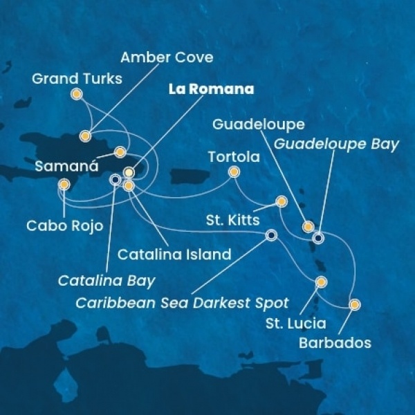 Costa Pacifica - Dominikai Köztársaság, Turks szigetek, Holland Antillák (ABC-szigetek), Virgin szigetek