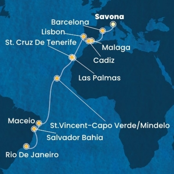 Costa Diadema - Olaszország, Spanyolország, Portugália, Kanári-szigetek, Zöld-Foki Köztársaság, Brazília