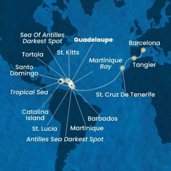 Costa Fascinosa - Holland Antillák (ABC-szigetek), Virgin szigetek, Dominikai Köztársaság, Kanári-szigetek, Marokkó, Spanyolország