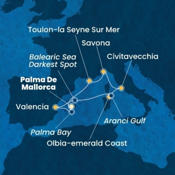 Costa Pacifica - Baleár-szigetek, Spanyolország, Olaszország, Franciaország