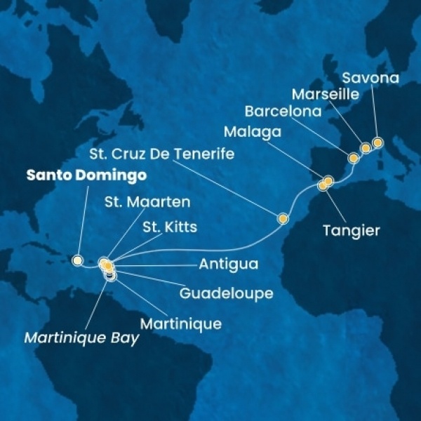Costa Favolosa - Holland Antillák (ABC-szigetek), Kanári-szigetek, Marokkó, Spanyolország, Franciaország, Olaszország