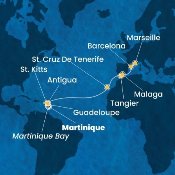 Costa Favolosa - Holland Antillák (ABC-szigetek), Kanári-szigetek, Marokkó, Spanyolország, Franciaország