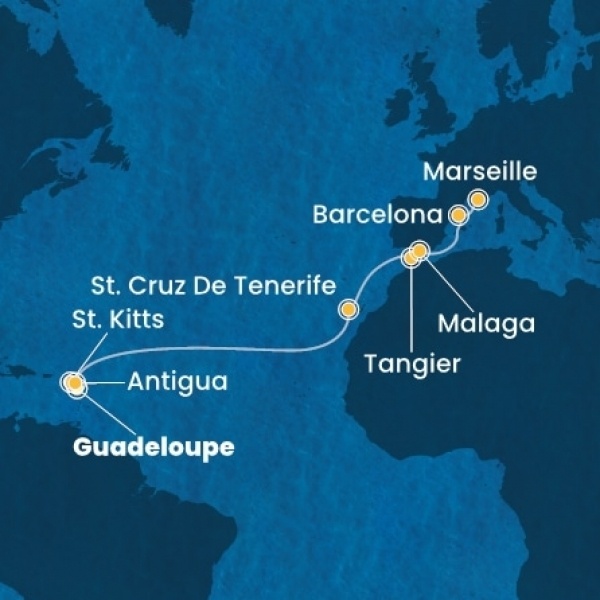 Costa Favolosa - Holland Antillák (ABC-szigetek), Kanári-szigetek, Marokkó, Spanyolország, Franciaország