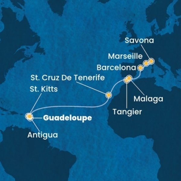 Costa Favolosa - Holland Antillák (ABC-szigetek), Kanári-szigetek, Marokkó, Spanyolország, Franciaország, Olaszország