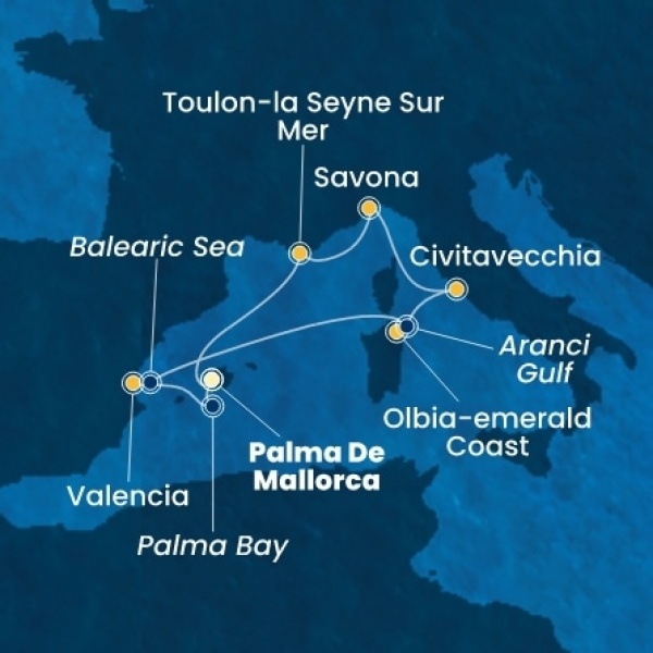 Costa Pacifica - Baleár-szigetek, Spanyolország, Olaszország, Franciaország