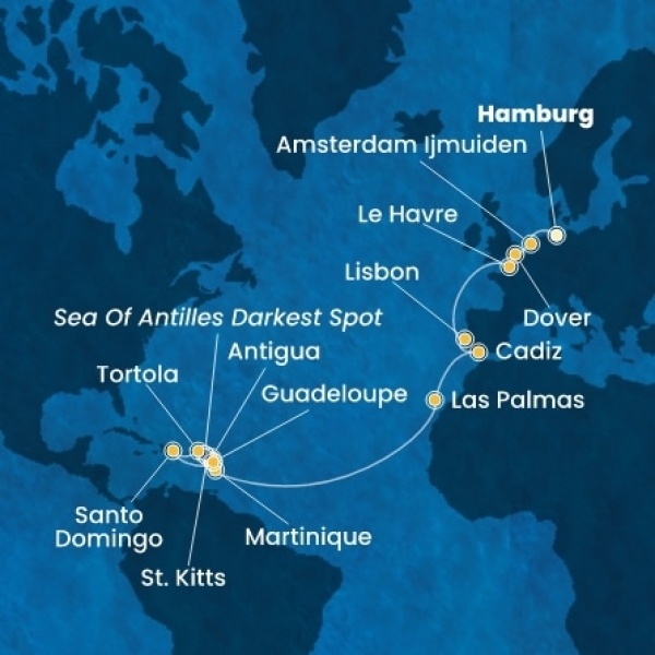 Costa Favolosa - Németország, Nagy-Britannia, Franciaország, Portugália, Spanyolország, Kanári-szigetek, Holland Antillák (ABC-szigetek), Virgin szigetek