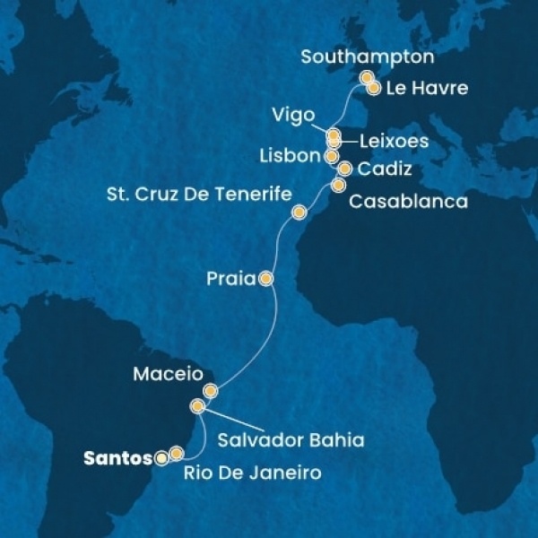 Costa Diadema - Brazília, Kanári-szigetek, Marokkó, Spanyolország, Portugália, Franciaország, Nagy-Britannia
