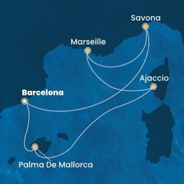 Costa Favolosa - Spanyolország, Baleár-szigetek, Corsica (France), Franciaország, Olaszország