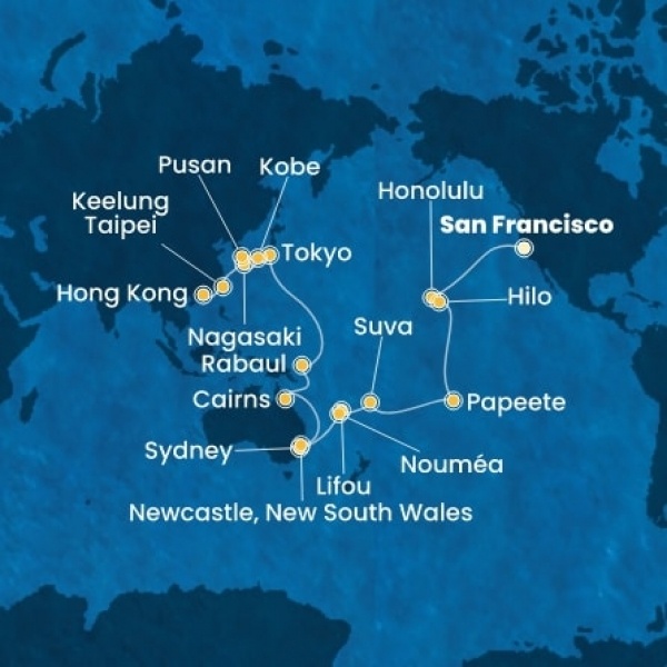 Costa Deliziosa - Amerikai Egyesült Államok, Hawaii, Francia Polinézia, Fiji, Ausztrália, Japán, South Korea, Taiwan, Kína
