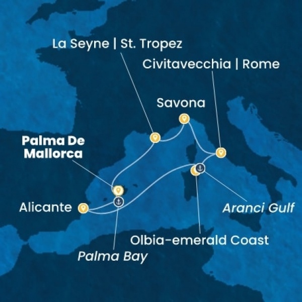 Costa Pacifica - Baleár-szigetek, Spanyolország, Olaszország, Franciaország