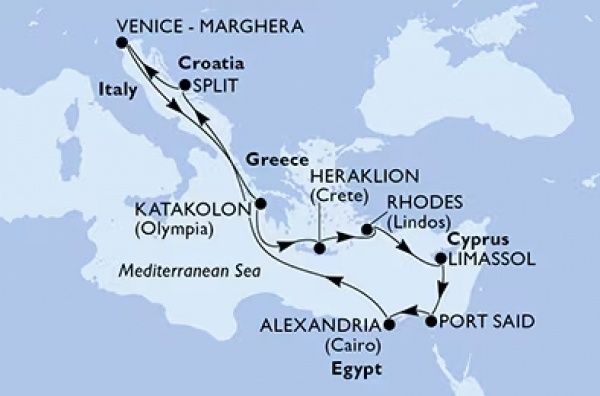 Kelet-Mediterrán gyöngyszemek és Egyiptom kincsei csoportos hajóút